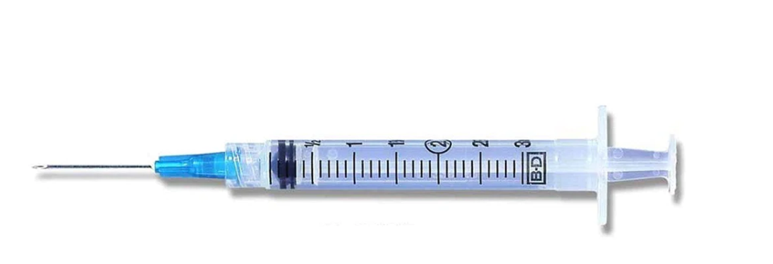 BD Luer-Lok™ 3 mL Syringe with attached PrecisionGlide™ Hypodermic Needle  25 G x 1 in