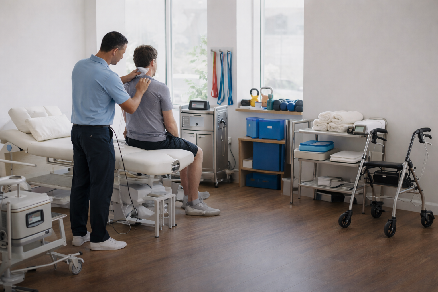 physiotherapy clinic in Canada with treatment table therapy equipment mobility aids rehabilitation supplies