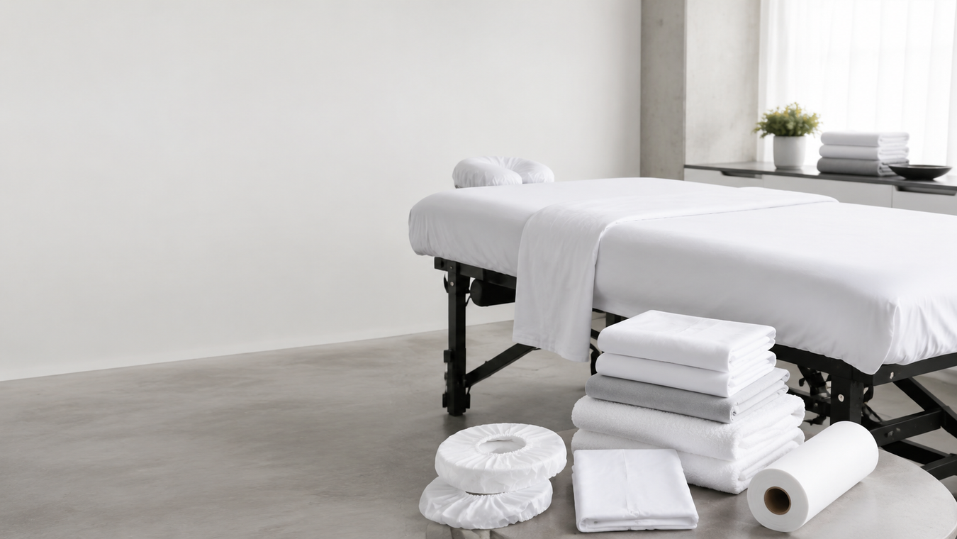 Massage table linens, fitted sheets, face rest covers and disposable table paper in Canada