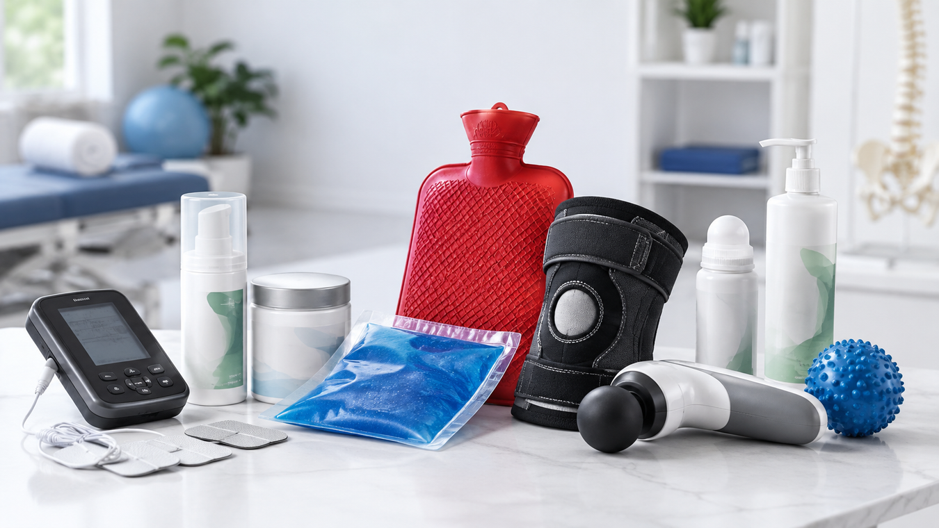 Pain relief products including TENS therapy, hot and cold packs, knee support, massage tools and topical relief products in Canada from TherapySupply.ca.