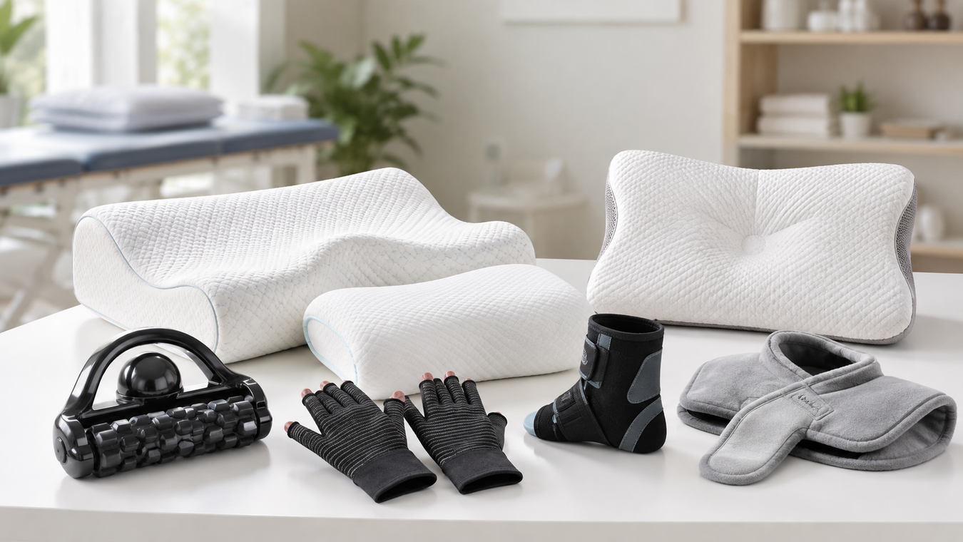 Therapy and recovery products including cervical pillows, massage tools, joint supports and heat therapy accessories available in Canada from TherapySupply.ca.