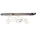 Side profile view of the black 2-section electric height control facial massage treatment table laid fully flat, showcasing its sturdy white steel lifting frame and sleek cushioning.