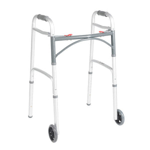 Deluxe Folding Walker, Two Button with 5" Wheels (Junior Size)