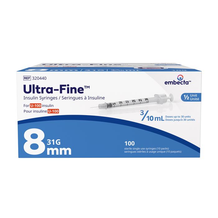 BD 320440 Ultra-Fine™ Insulin Syringes - 0.3mL | 31G x 8mm" | 100 per Box