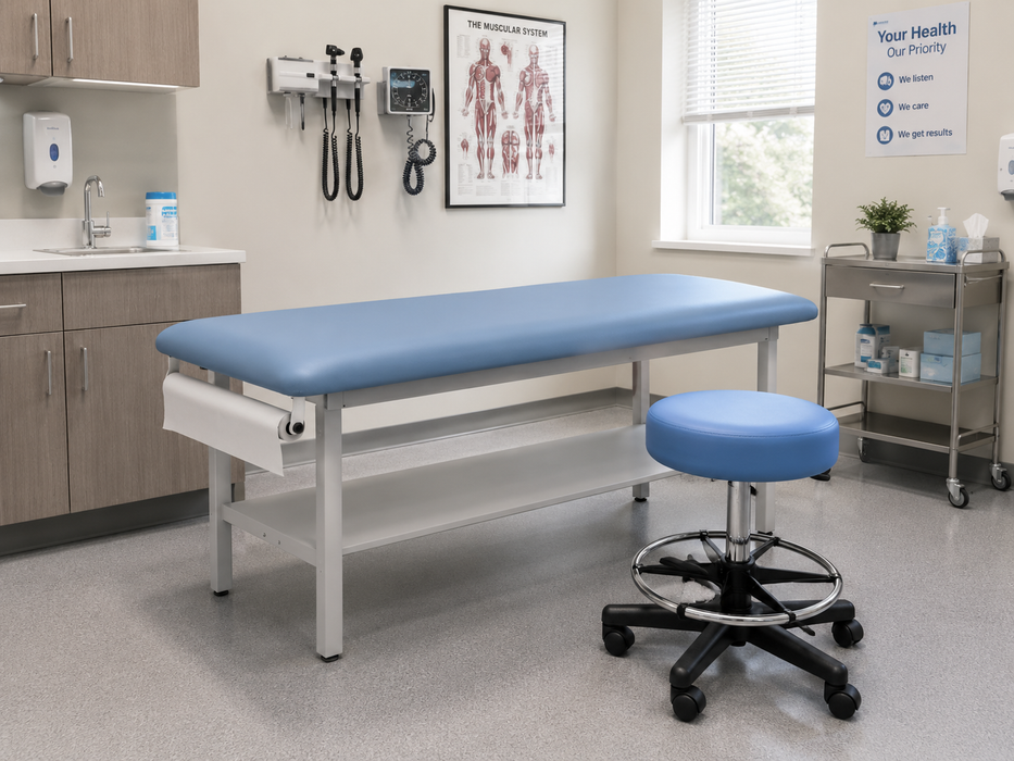 A-Lek Flat Series Steel Stationary Treatment Table with stool