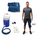 A patient standing with the Large Aircast Knee Cryo/Cuff applied, showcasing the system's stability and clinical effectiveness for sports injuries.