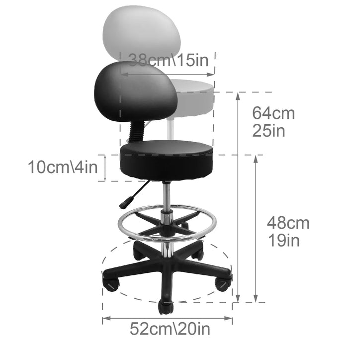 Deluxe Hydraulic Adjustable Swivel Rolling Stool w/ Backrest Black