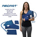 A technical graphic illustrating the Universal Aircast shoulder cuff's design and sizing,