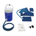 A top-down view of all components in the  Universal with XL Strap Aircast Shoulder Cryo/Cuff with IC Cooler kit, including the motorized cooler, shoulder cuff, and tube assembly.