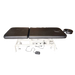 A view of the table's undercarriage highlighting the electric motor, control cables, and sturdy base supports.