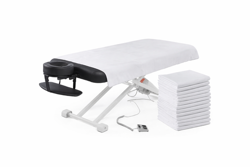 A-Lek flat top electric massage table bundled with 10-pack of professional flannel flat sheets