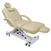 Angled view of the AD Series 4 Section Electrical Hi-Lo Massage Table in tan, showcasing its multi-section contoured design and sturdy white metal frame for professional therapeutic use.