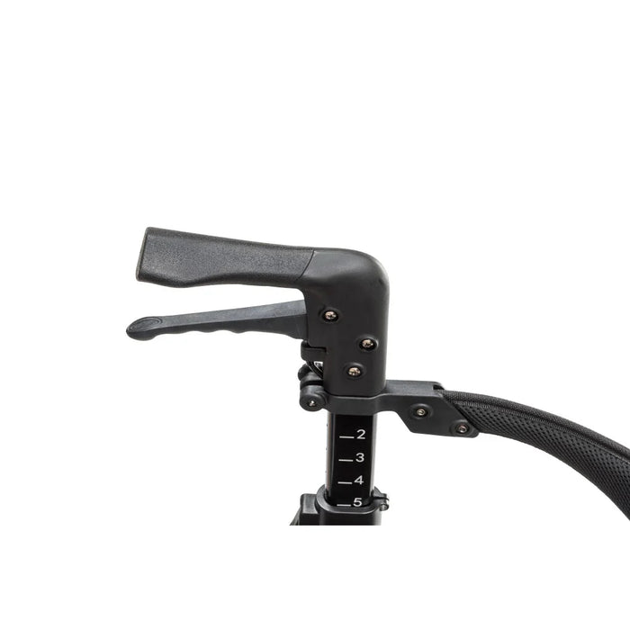 Adjustable height handle and brake lever detail of the AeroCarbon Ultra-Lite rollator walker