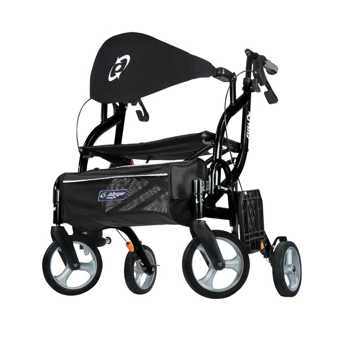 Airgo Fusion F23 side-folding rollator and transport chair in Pearl Black with canopy and storage bag