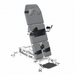 Full angled view of the BF Series Deluxe Electric Tilt Treatment Table in an upright position, featuring a heavy-duty white steel frame, grey PU leather upholstery, and three secure stabilization straps.