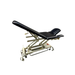 Black upholstered electric hi-lo treatment table with tilting backrest and face cradle, shown in raised position with hydraulic base, from Therapy Supply