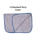 A standard size terry cover with blue trim, used to safely wrap Hot Paks for patient treatment sessions.