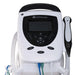 Straight-on front view of the professional Chattanooga Intelect Transport 2 Ultrasound unit, featuring a clear digital interface, control buttons, and the attached applicator probe designed for clinical physical therapy treatments.