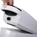 Side profile view of the ultrasound unit, highlighting the applicator attachment and the device's slim footprint for desktop or mobile cart use.