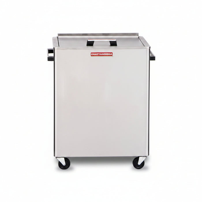 Front profile view of the Chattanooga M2 stationary heating unit, featuring a thermostatically controlled system and durable stainless steel construction.