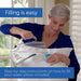 Woman demonstrating how easy it is to fill the Chiroflow Waterbase pillow with water from a pitcher, with step-by-step filling instructions included with the Therapy Supply cervical support pillow