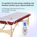 Close-up of the fleece warmer pad applied to the corner of a table, demonstrating the handheld digital controller used to add relaxing warmth.