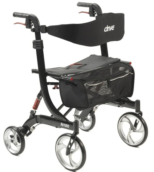 Drive Euro Style Nitro HD heavy duty walker rollator with padded seat backrest and zippered storage bag