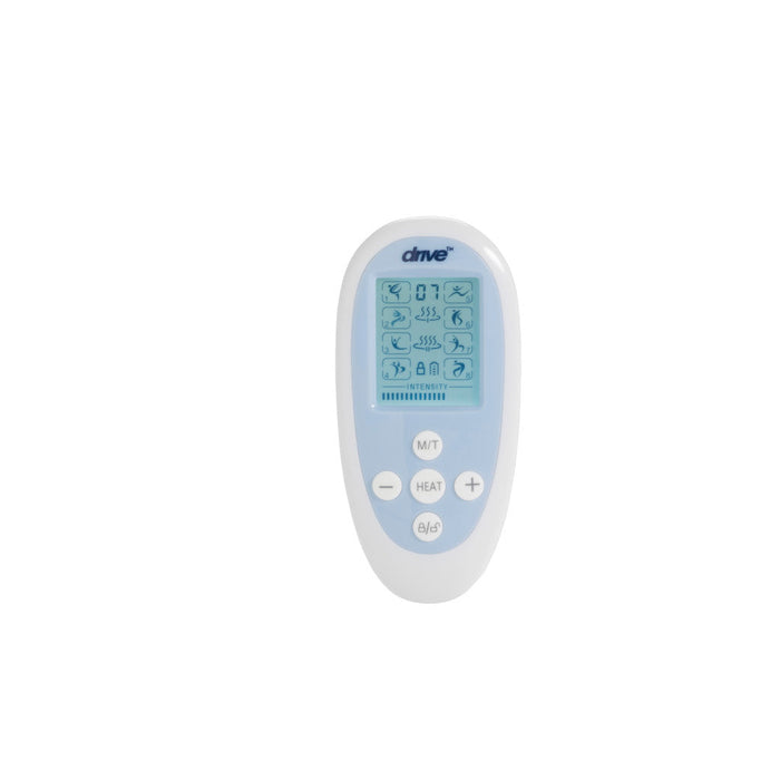 Drive Medical RTLAGF-1000 TENS remote controller with blue LCD screen showing program icons and intensity control buttons