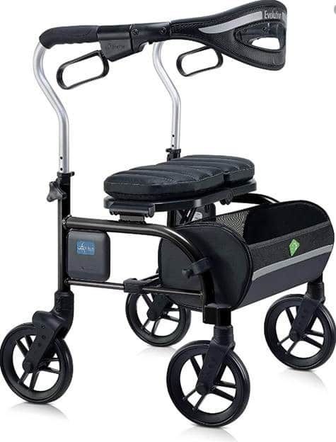 Black Evolution Trillium Series Type 2 rollator walker with quilted padded seat and underseat basket