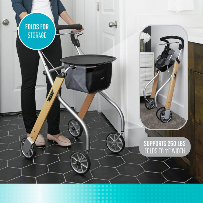 Foldable walker with tray compact storage design mobility aid Canada easy to store indoor walking support for seniors