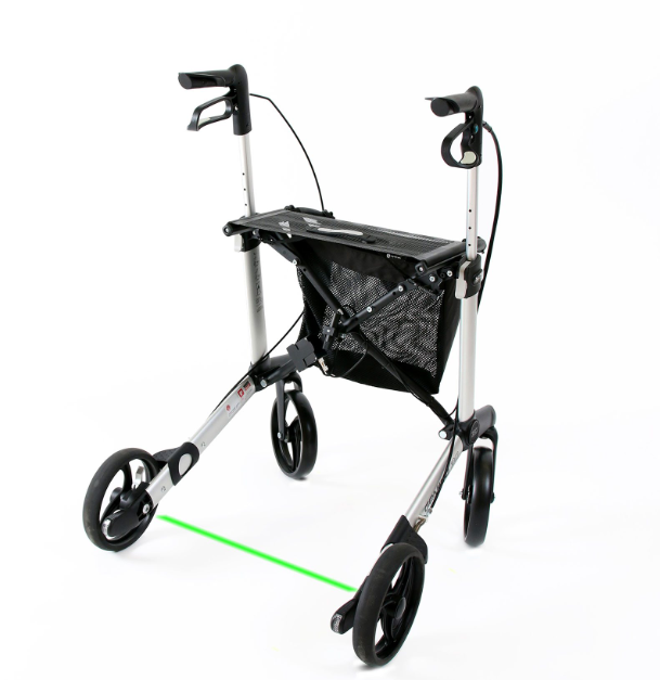 Gemino 30 Parkinsons rollator with green laser line projected on floor visual cue to overcome freezing gait