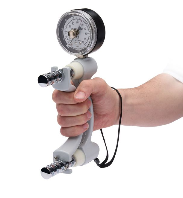 Physiotherapy hand grip dynamometer used to measure hand strength with pressure gauge rehabilitation device Canada