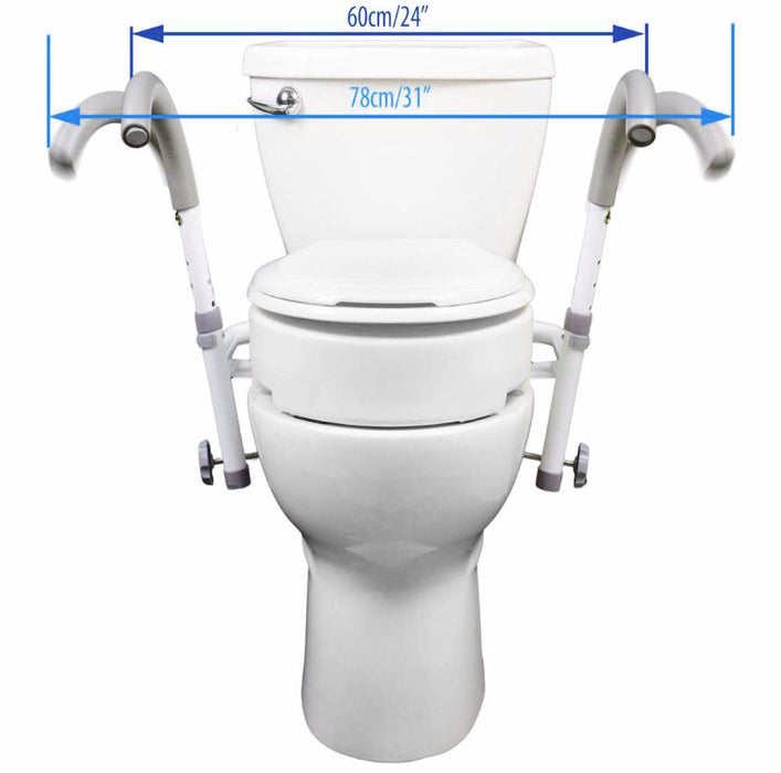 Ultimate Toilet Safety Frame dimensions 60cm 24 inch inner width and 78cm 31 inch outer width measurements