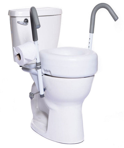 Ultimate Toilet Safety Frame MHUTSF installed on toilet with adjustable padded grab bars for elderly support