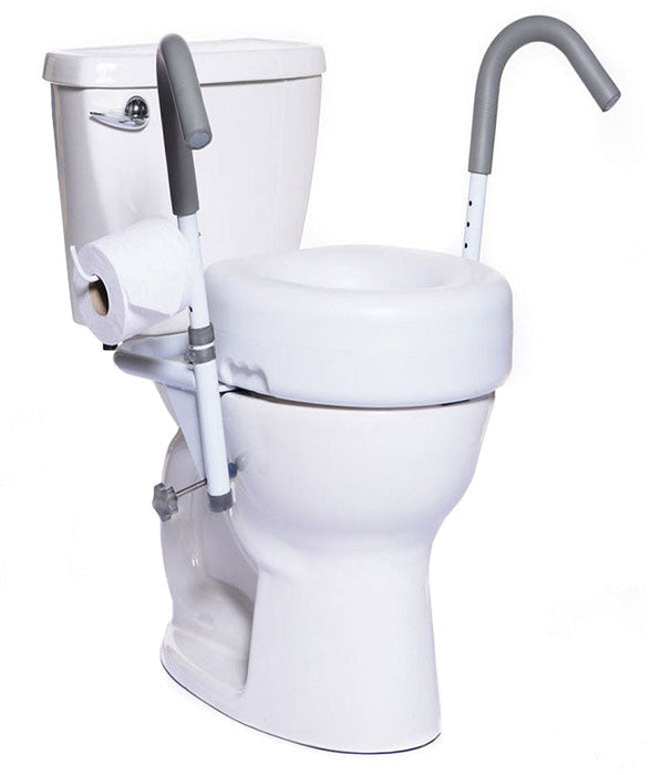 Ultimate Toilet Safety Frame MHUTSF installed on toilet with adjustable padded grab bars for elderly support