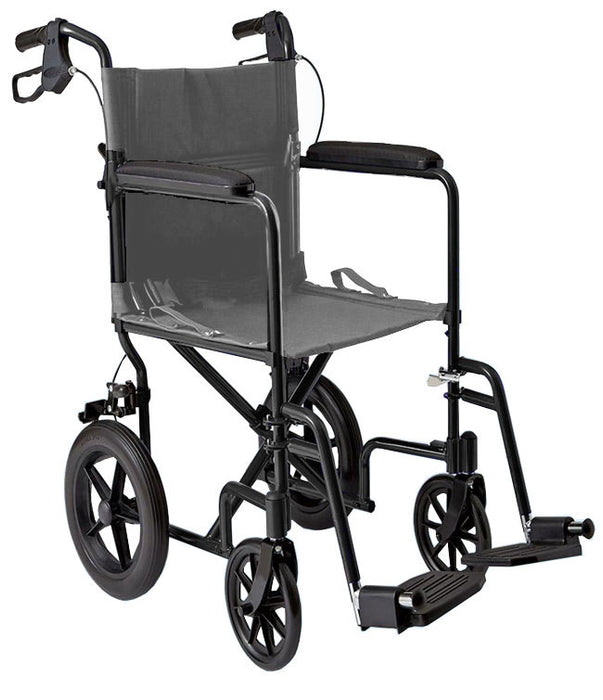 MOBB lightweight folding transport chair wheelchair 26 lb with 300 lb capacity and 12 inch rear wheels