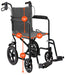 MOBB lightweight transport wheelchair measurement chart showing 16 inch seat back, 16 inch seat depth, 18 inch seat width and 19 inch seat height dimensions