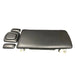 Portable massage and treatment table in black upholstery with detachable headrest, armrests, and wheels, side view from Therapy Supply
