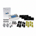 Complete kit layout for the Quattro 2.5 Clinical Combo Device, displaying the professional electrotherapy unit alongside its included four-channel lead wires, electrode pads, and power supply.