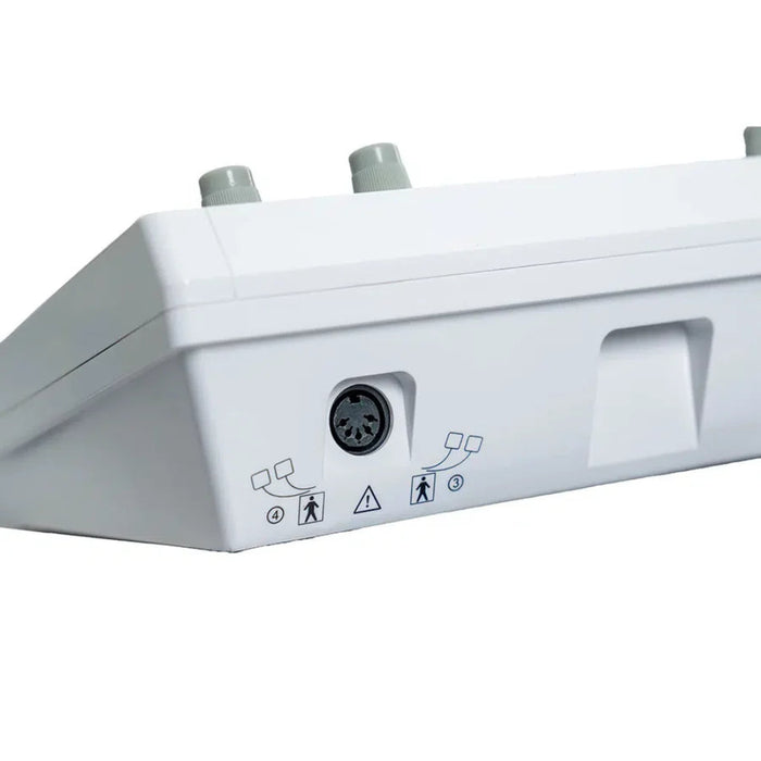 A side profile of the Quattro 2.5 device highlighting the four-channel output ports and the compact, stable tabletop design.