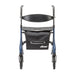 Rollator walker rear view with seat backrest and storage bag mobility aid Canada 4 wheel walking support device