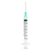 SOL-M 3mL Luer lock syringe with exchangeable needle, teal cap, shown with measurement markings on a white background