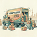Illustrated graphic of a Therapy Supply Express Delivery truck with team members unloading boxes of medical supplies, set against the Toronto skyline including the CN Tower, representing fast Canada-wide shipping from Therapy Supply