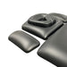 Treatment table headrest with donut-style face cradle cushion and detachable armrest in gray upholstery, from Therapy Supply