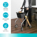 Senior using walker with tray at home carrying food mobility aid Canada indoor walking support with basket