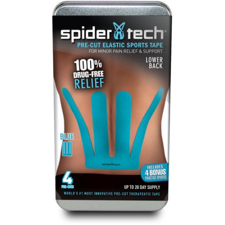 SpiderTech Kinesiology Tape Pre-Cut Lower Back, 4-Pack, Blue