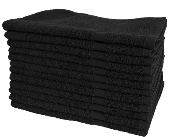 Premium Quality Face- Towel- Cloth 12 x 12 (12 Towels) Black