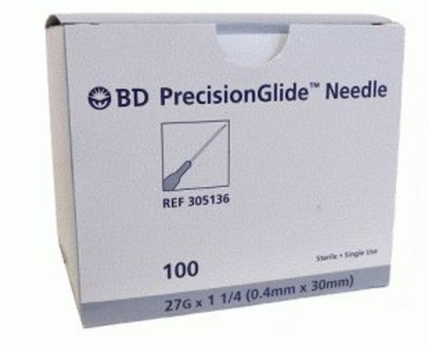 BD 305136 PrecisionGlide Needle, 27G x 1 1-4", Regular Bevel, Sterile - 400 per Box