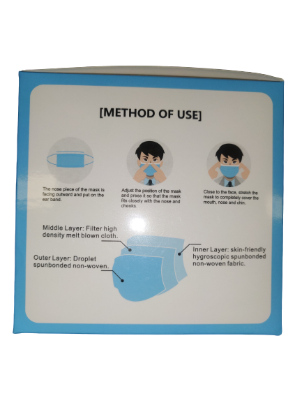 DISPOSABLE PLEATED FACE MASK 3 LAYERS 50/BOX (1 BOX)