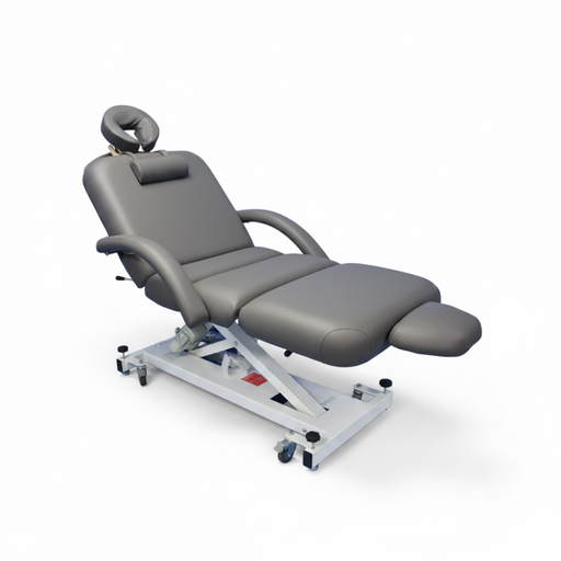 Angled view of the AD Series 4 Section Electrical Hi-Lo Massage Table in black, showcasing its multi-section contoured design and sturdy white metal frame for professional therapeutic use.
